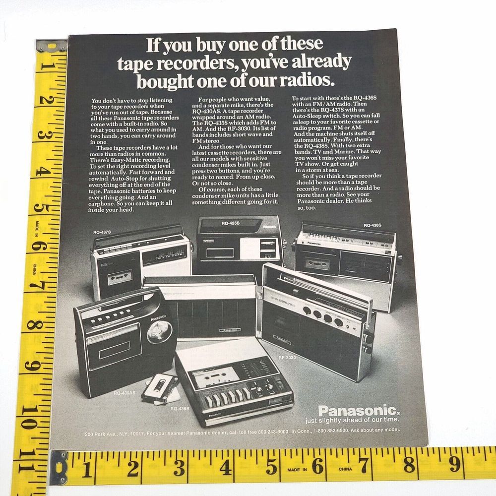 Vintage Panasonic RQ Series Electronics B&W Print Ad Nov 1972 Car Craft Magazine